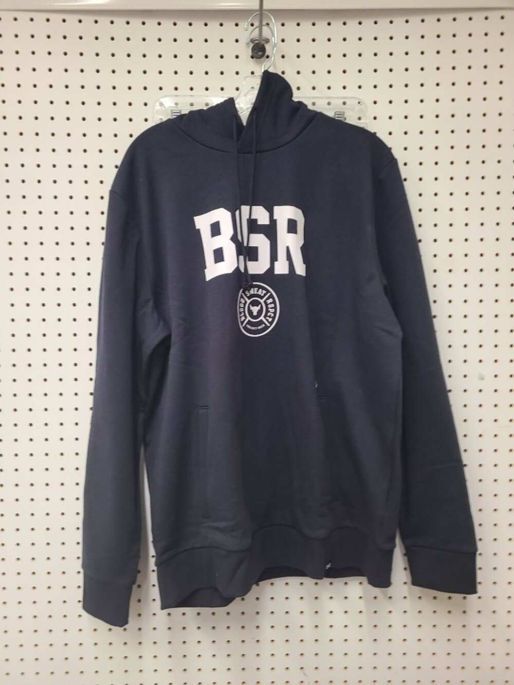 Under Armour Mens Project Rock Rival Fleece Hoodie Large Navy Blue Loose Fit